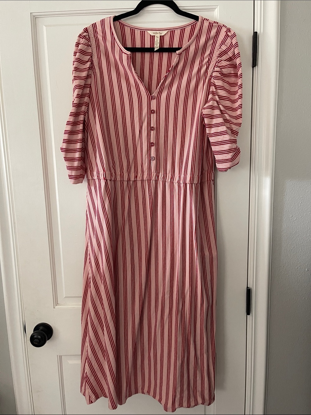 Matilda Jane Red & White Striped Midi Dress - Casual Button-Front